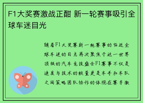 F1大奖赛激战正酣 新一轮赛事吸引全球车迷目光